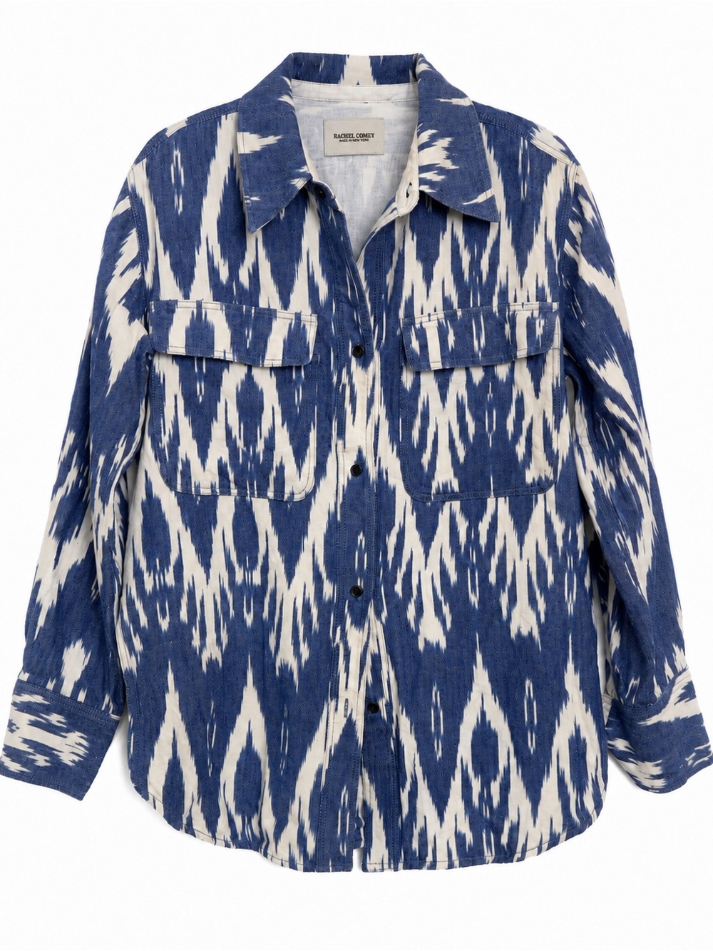 Rachel Comey Brisk Jacket Blue White Ikat Cotton Size 4 Made in NYC